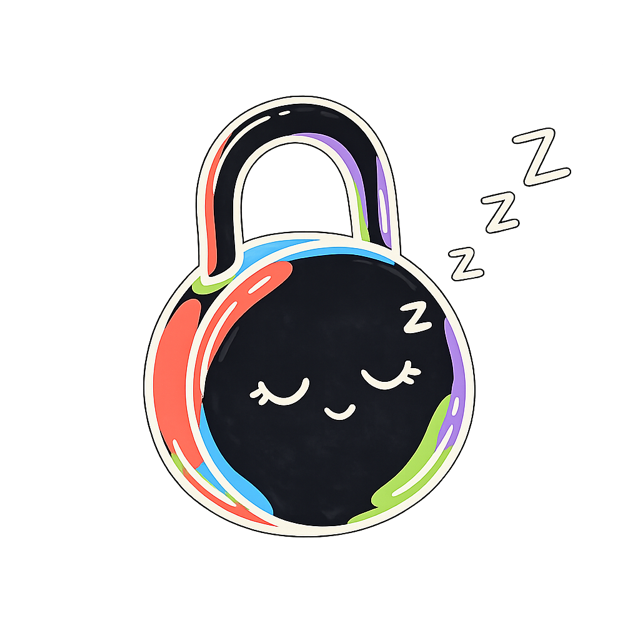 Sticker of a padlock character sleeping peacefully