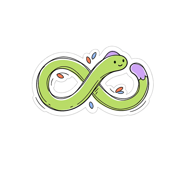 Sticker of an infinity-shaped creature chasing its own tail